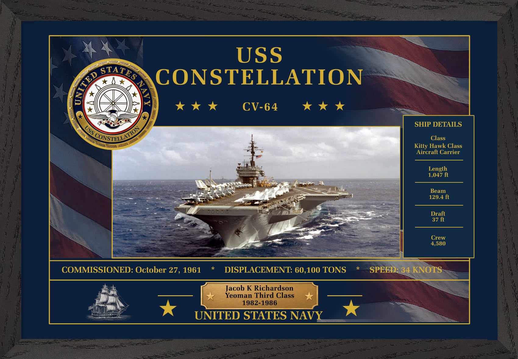 USS Constellation CV-64 Framed Patriotic Art