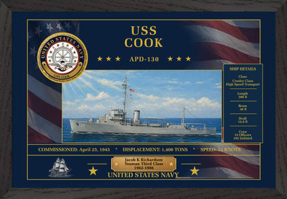 USS Cook APD-130 Framed Patriotic Art