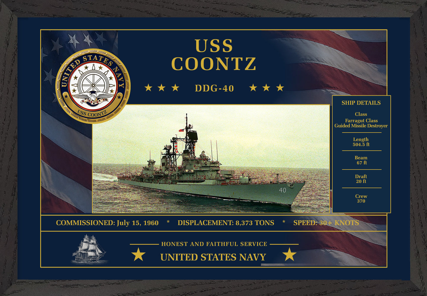 USS Coontz DDG-40 Framed Patriotic Art