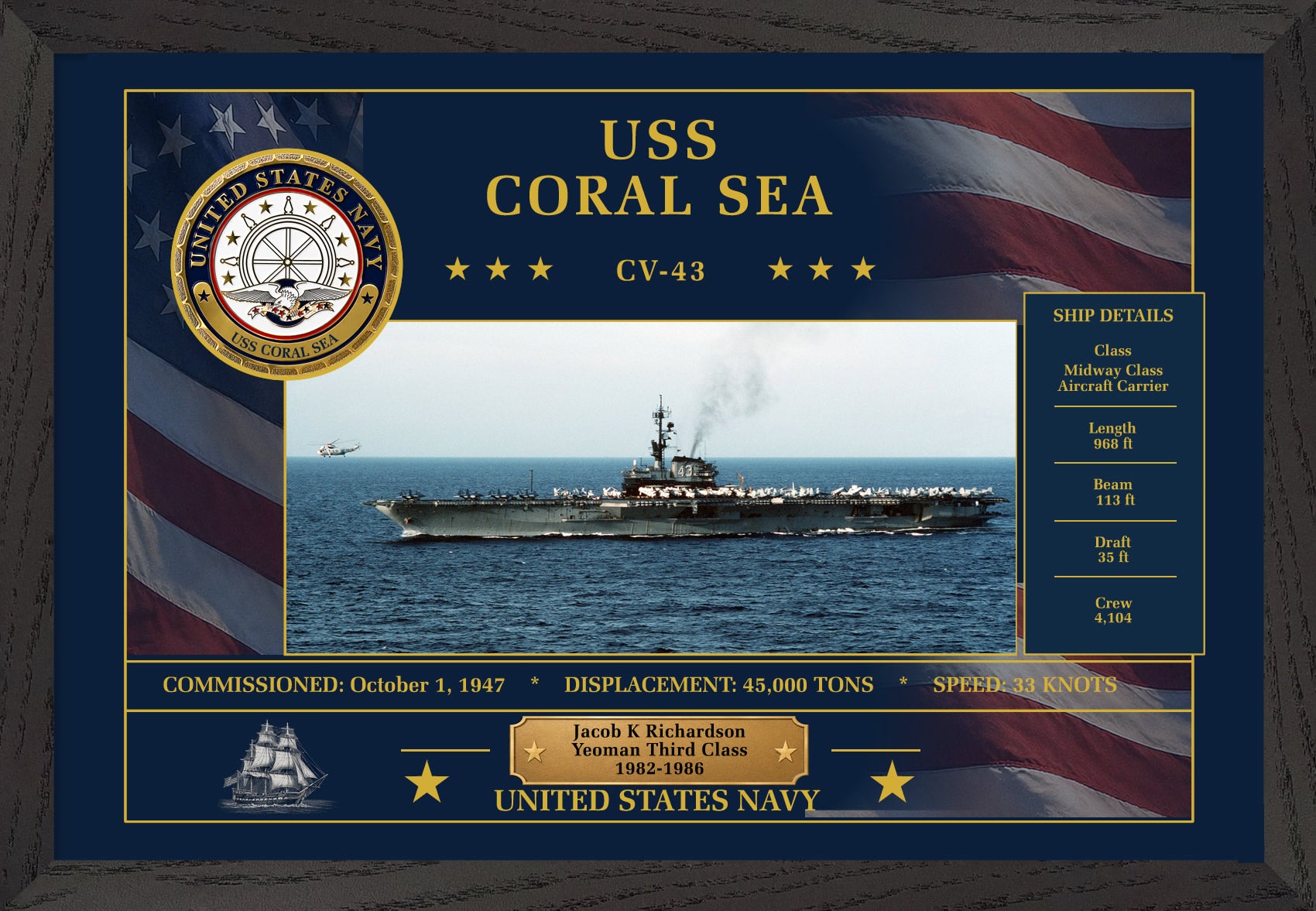 USS Coral Sea CV-43 Framed Patriotic Art