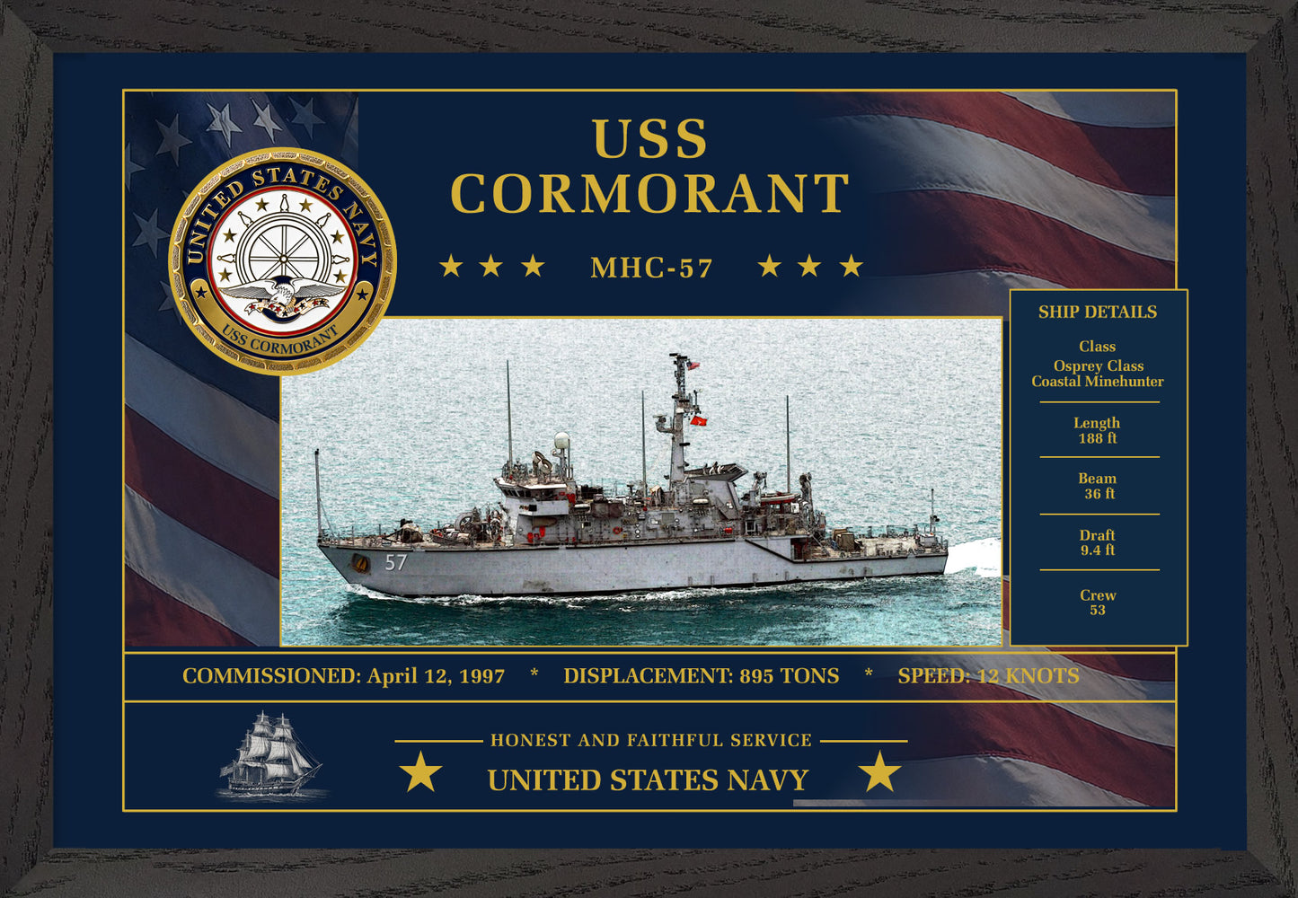 USS Cormorant MHC-57 Framed Patriotic Art