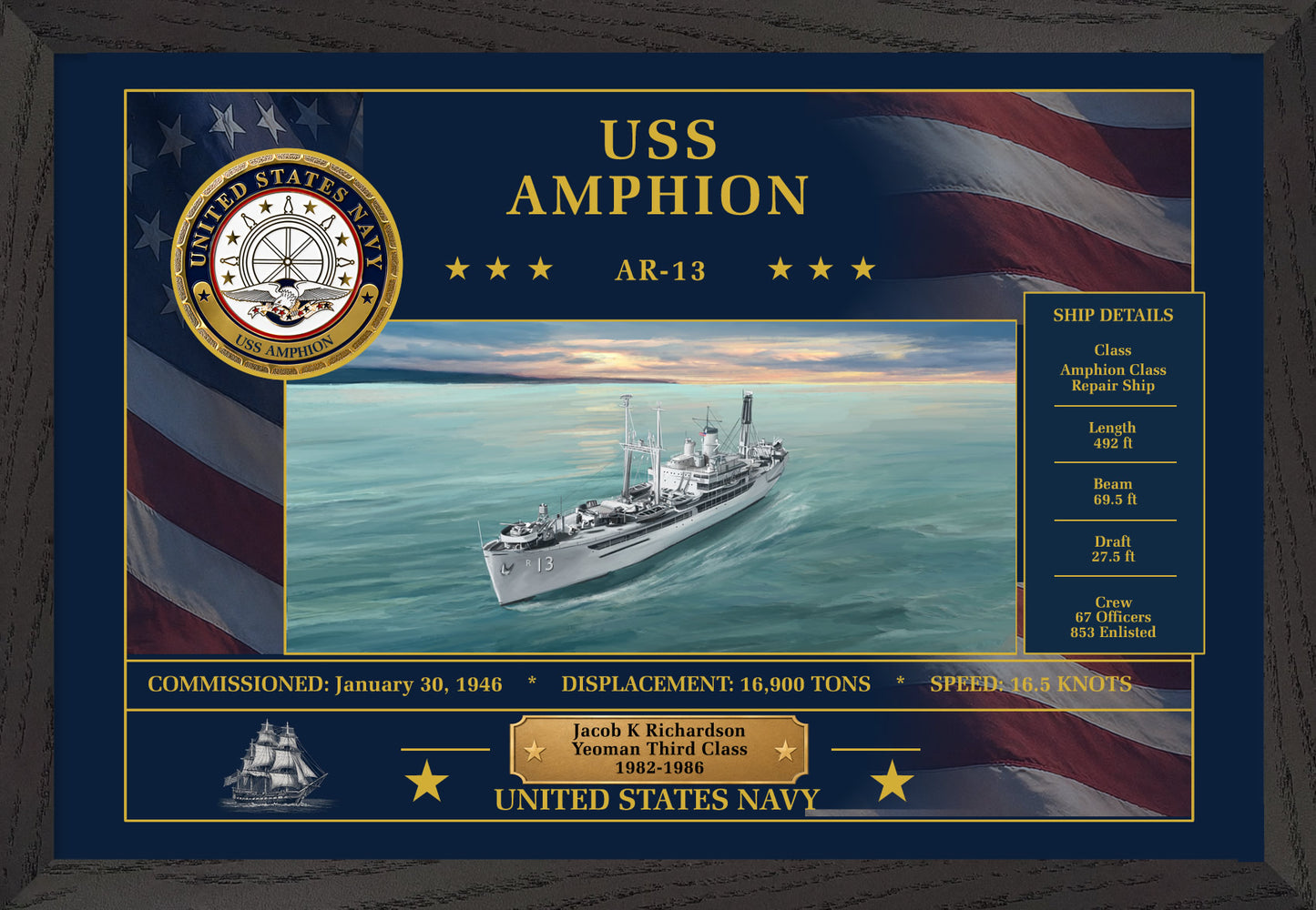 USS Amphion AR-13 Framed Patriotic Art