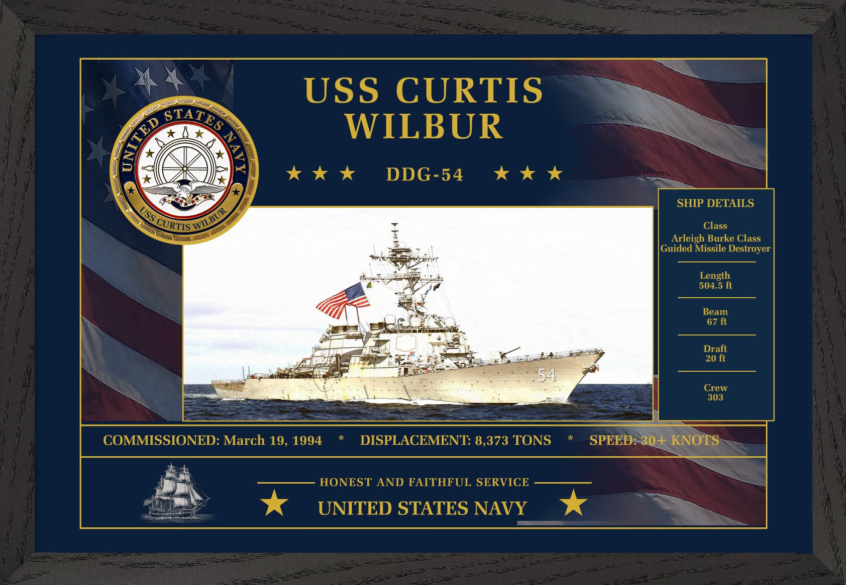 USS Curtis Wilbur DDG-54 Framed Patriotic Art