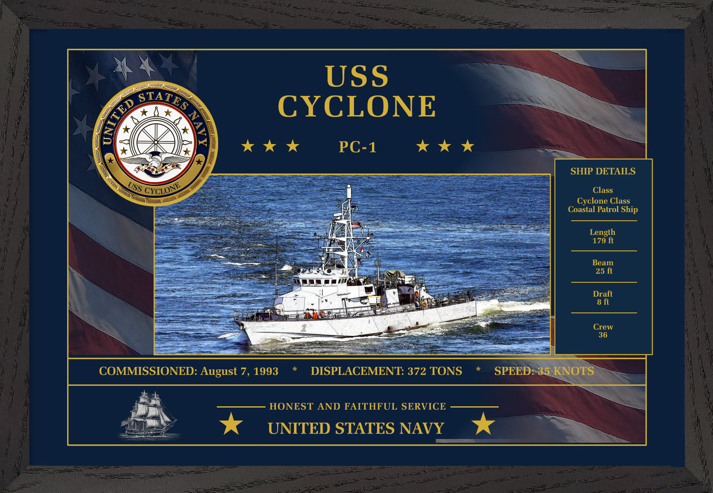 USS Cyclone PC-1 Framed Patriotic Art