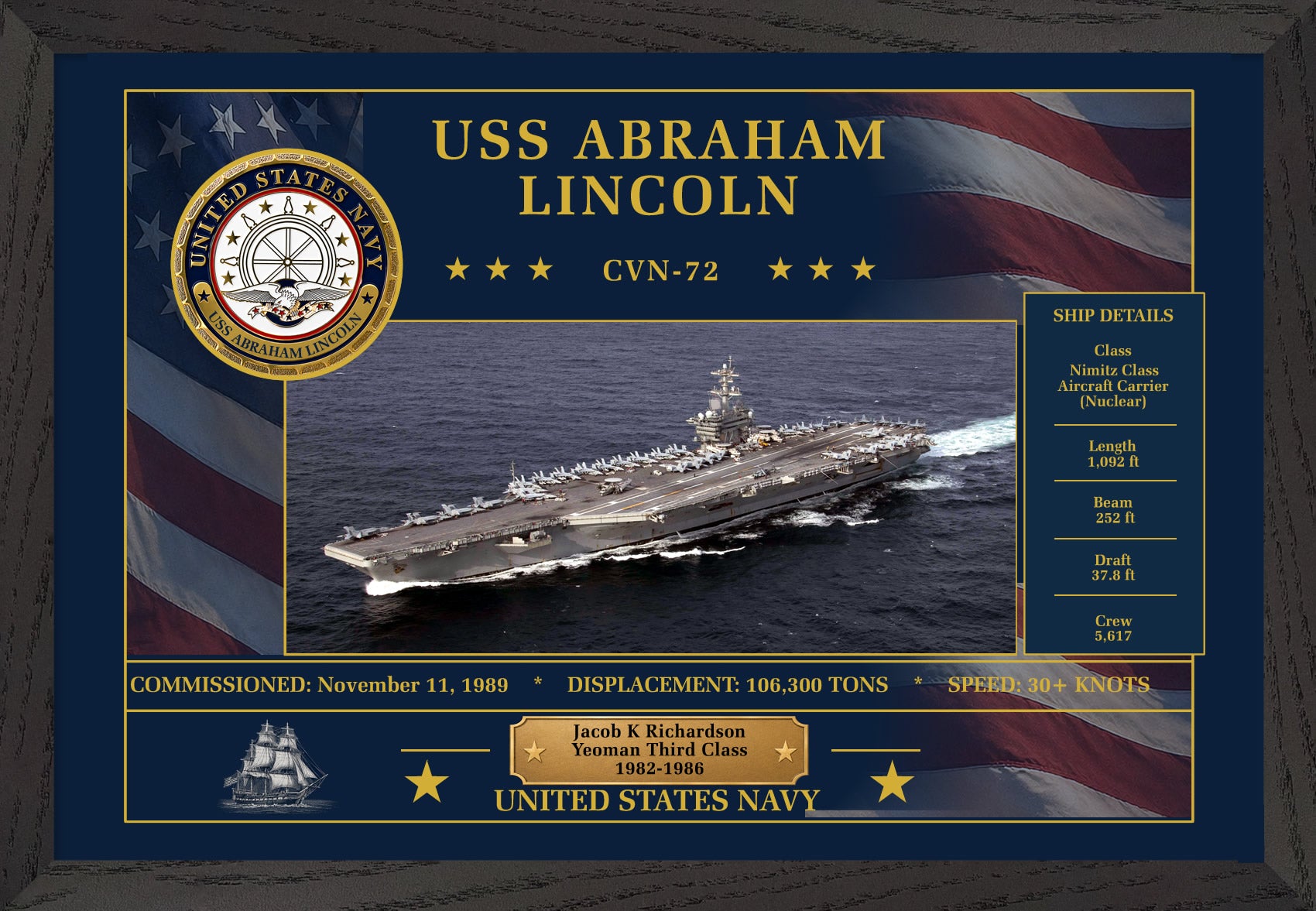 USS Abraham Lincoln CVN-72 Framed Patriotic Art