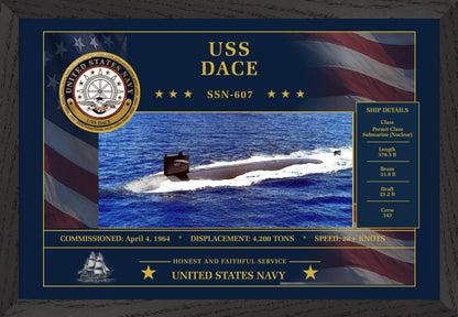 USS Dace SSN-607 Framed Patriotic Art
