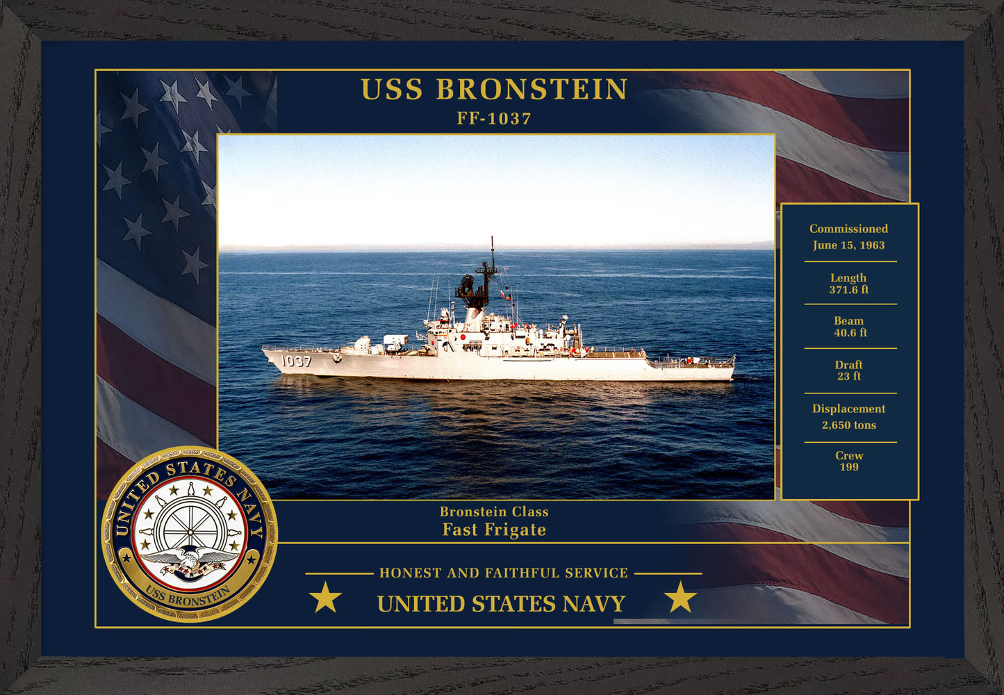 USS Bronstein FF-1037 Framed Patriotic Photo