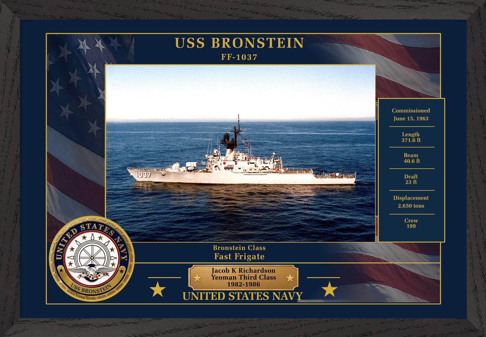 USS Bronstein FF-1037 Framed Patriotic Photo