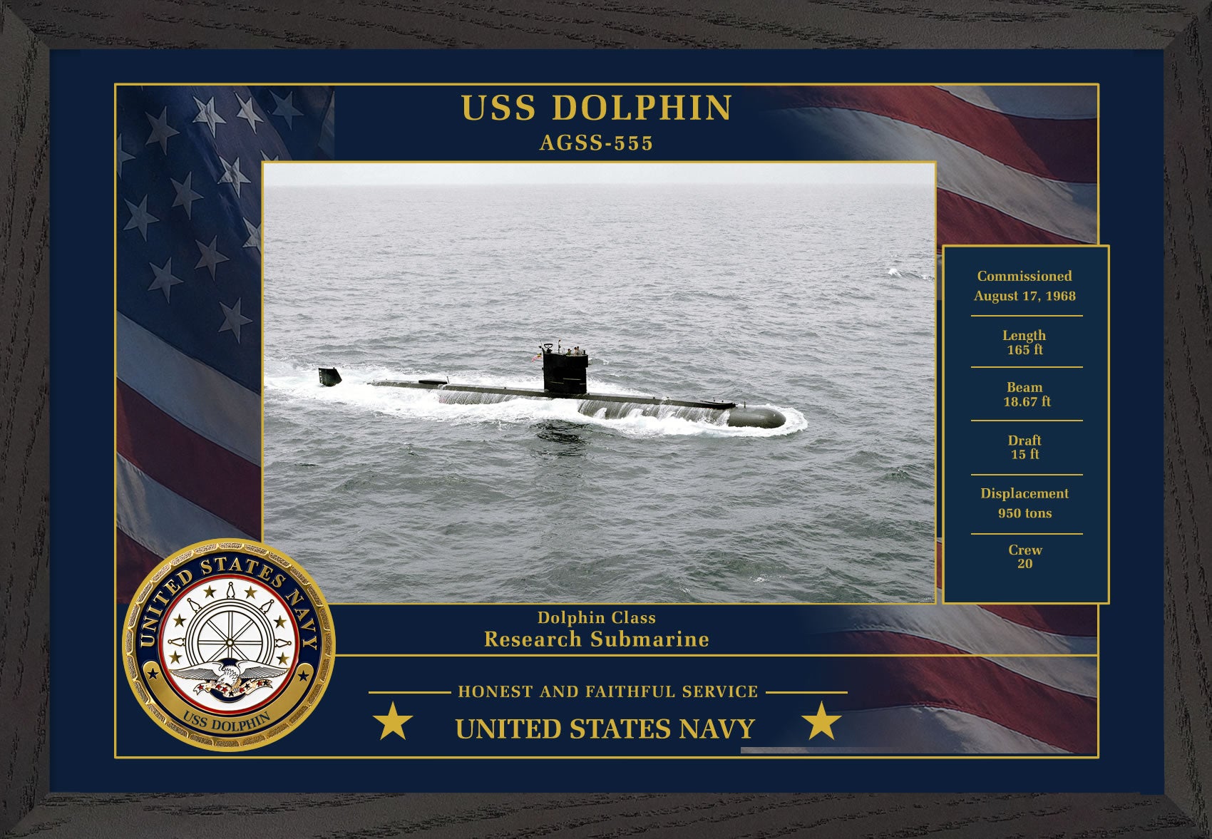 USS Dolphin AGSS-555 Framed Patriotic Photo