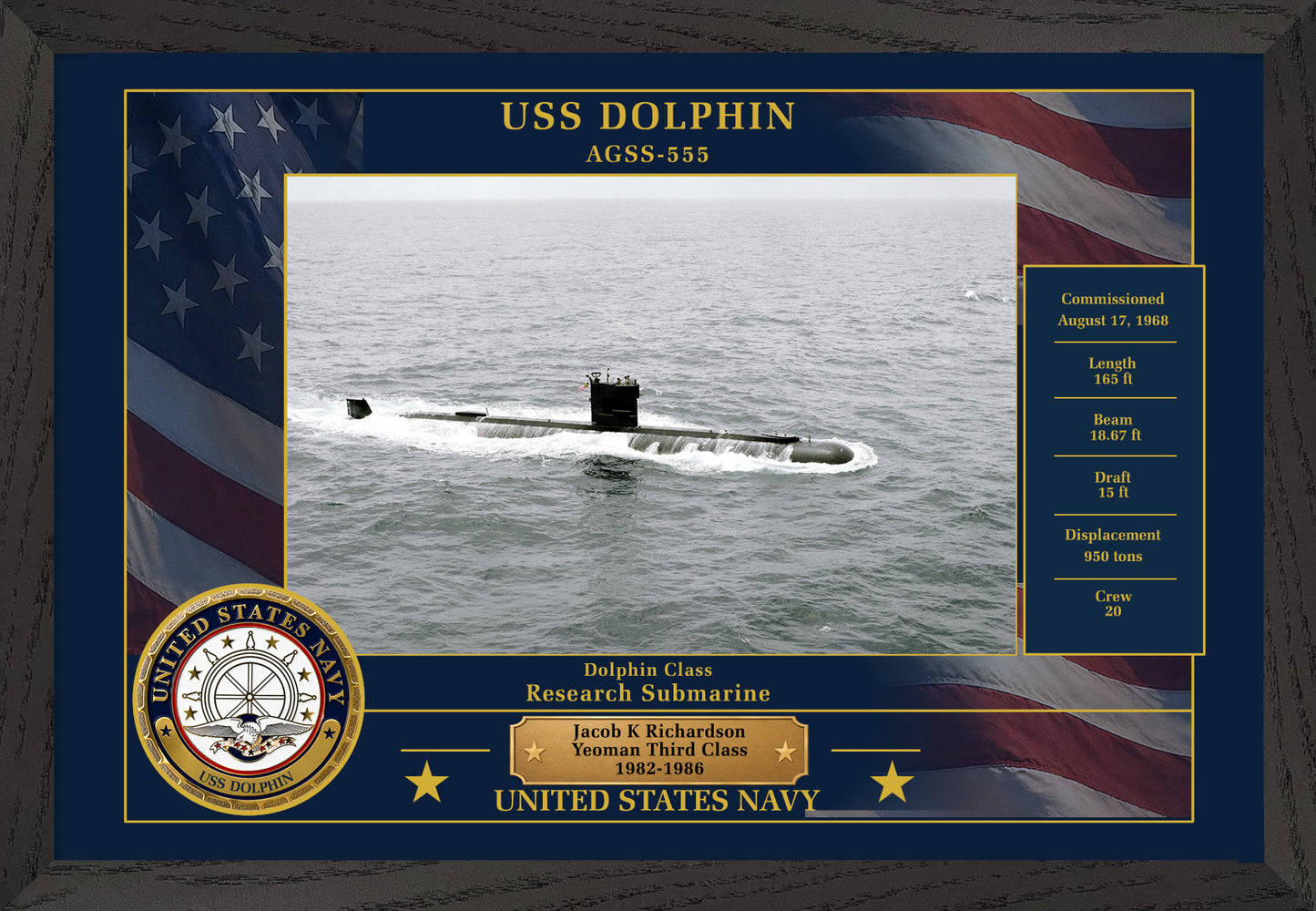 USS Dolphin AGSS-555 Framed Patriotic Photo