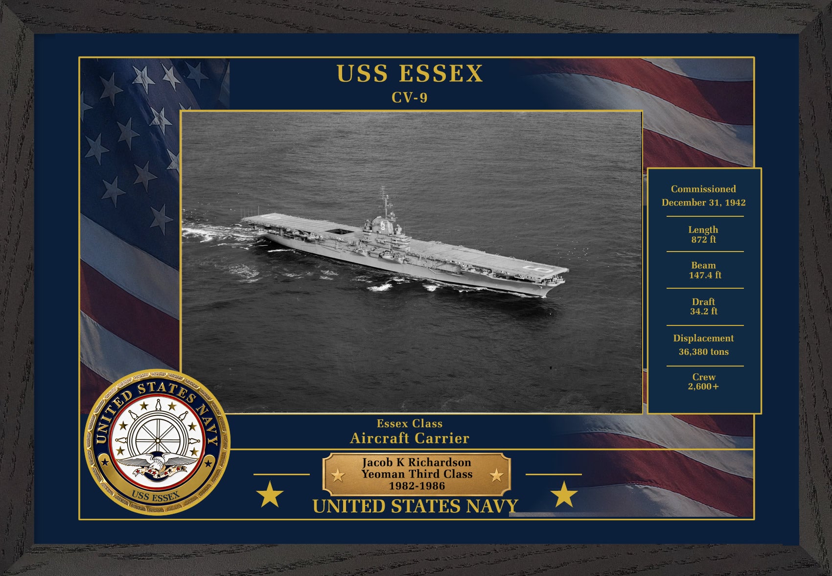USS Essex CV-9 Framed Patriotic Photo
