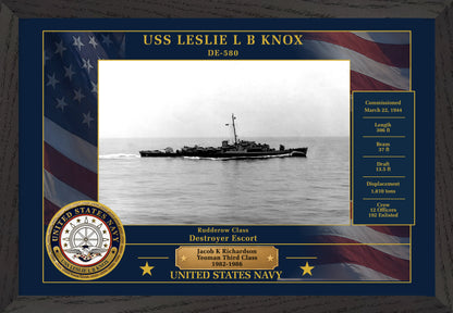 USS Leslie L B Knox DE-580 Framed Patriotic Photo