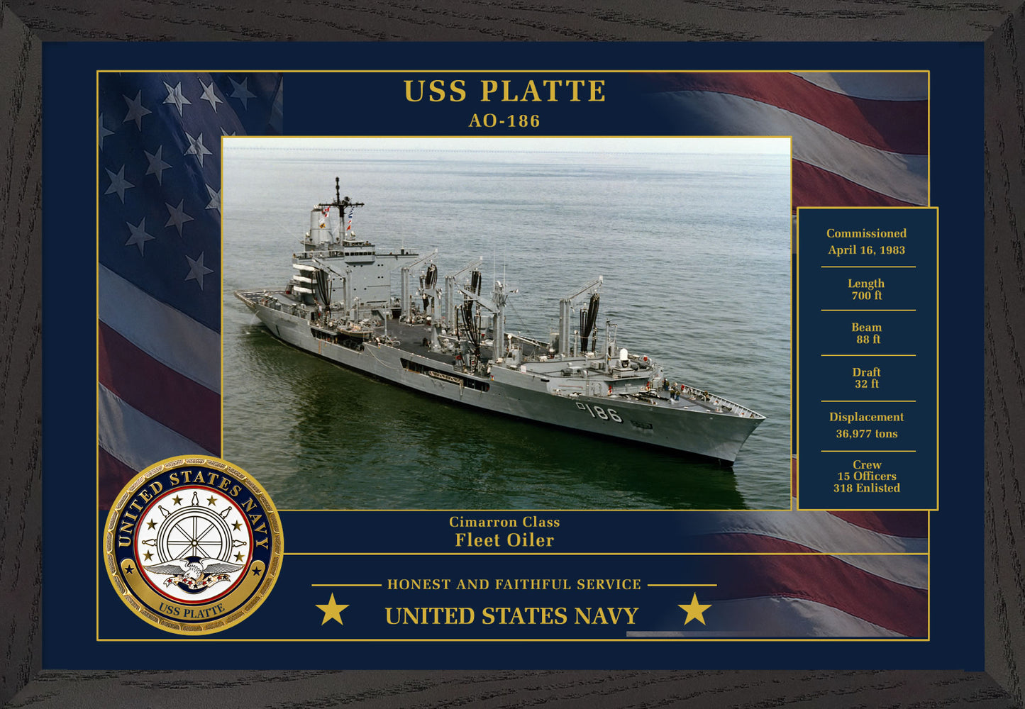 USS Platte AO-186 Framed Patriotic Photo