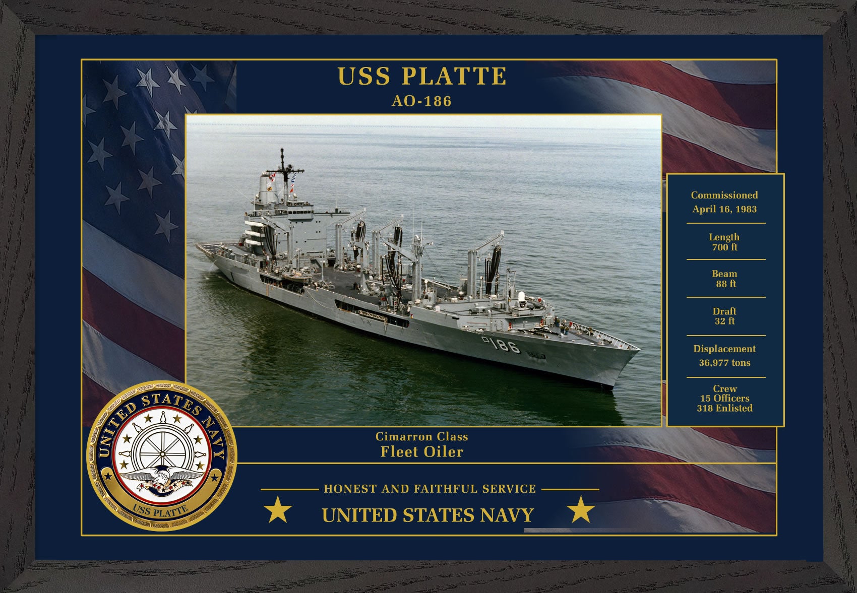 USS Platte AO-186 Framed Patriotic Photo
