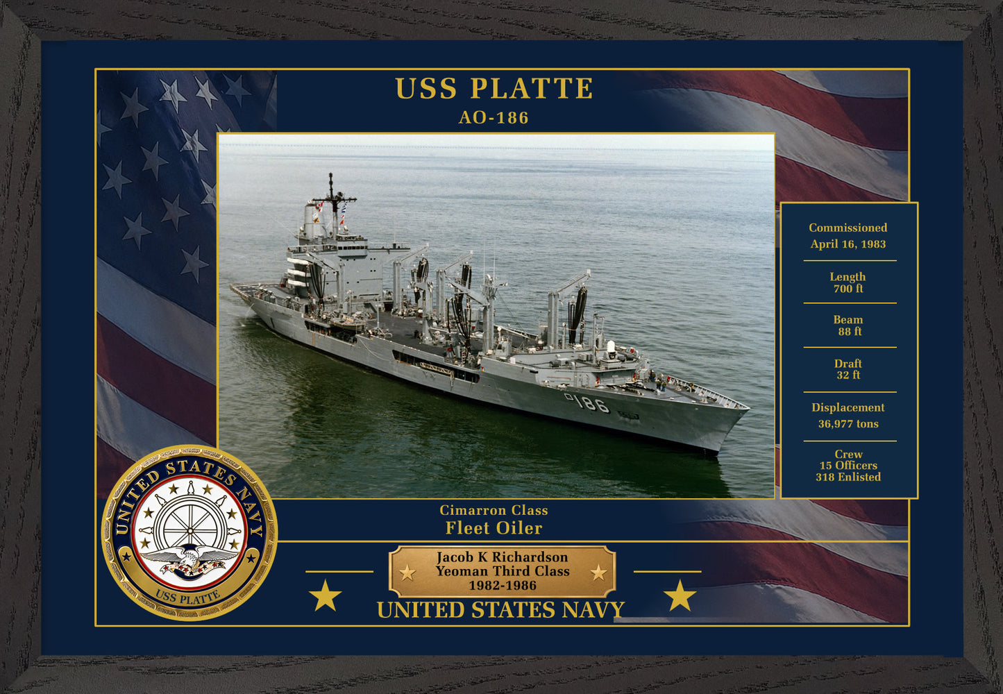 USS Platte AO-186 Framed Patriotic Photo