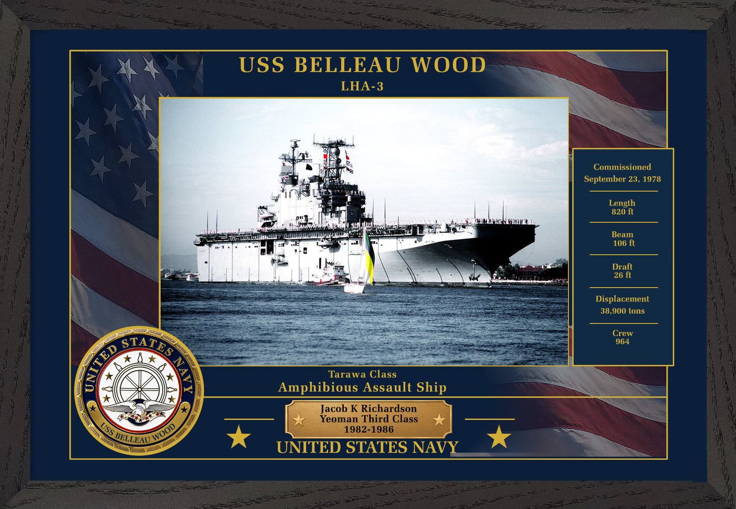 USS Belleau Wood LHA-3 Framed Patriotic Photo