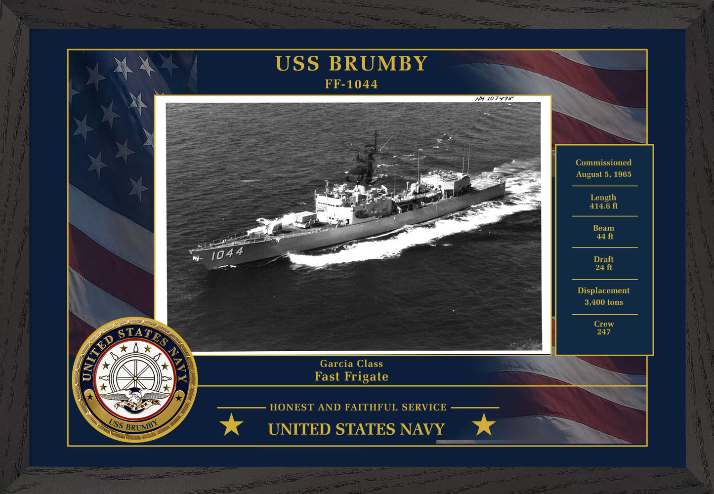 USS Brumby FF-1044 Framed Patriotic Photo