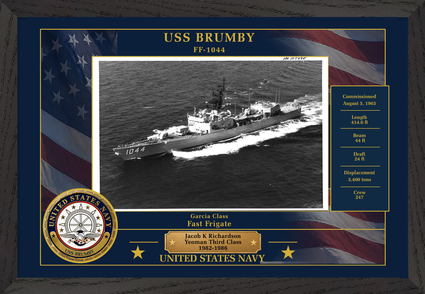 USS Brumby FF-1044 Framed Patriotic Photo