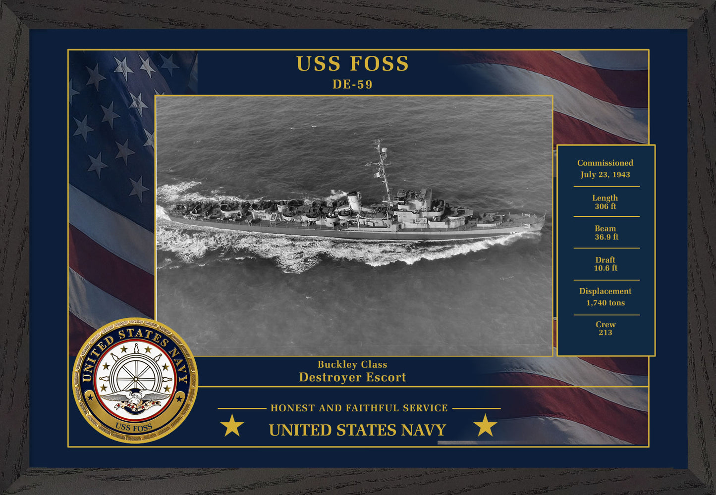 USS Foss DE-59 Framed Patriotic Photo