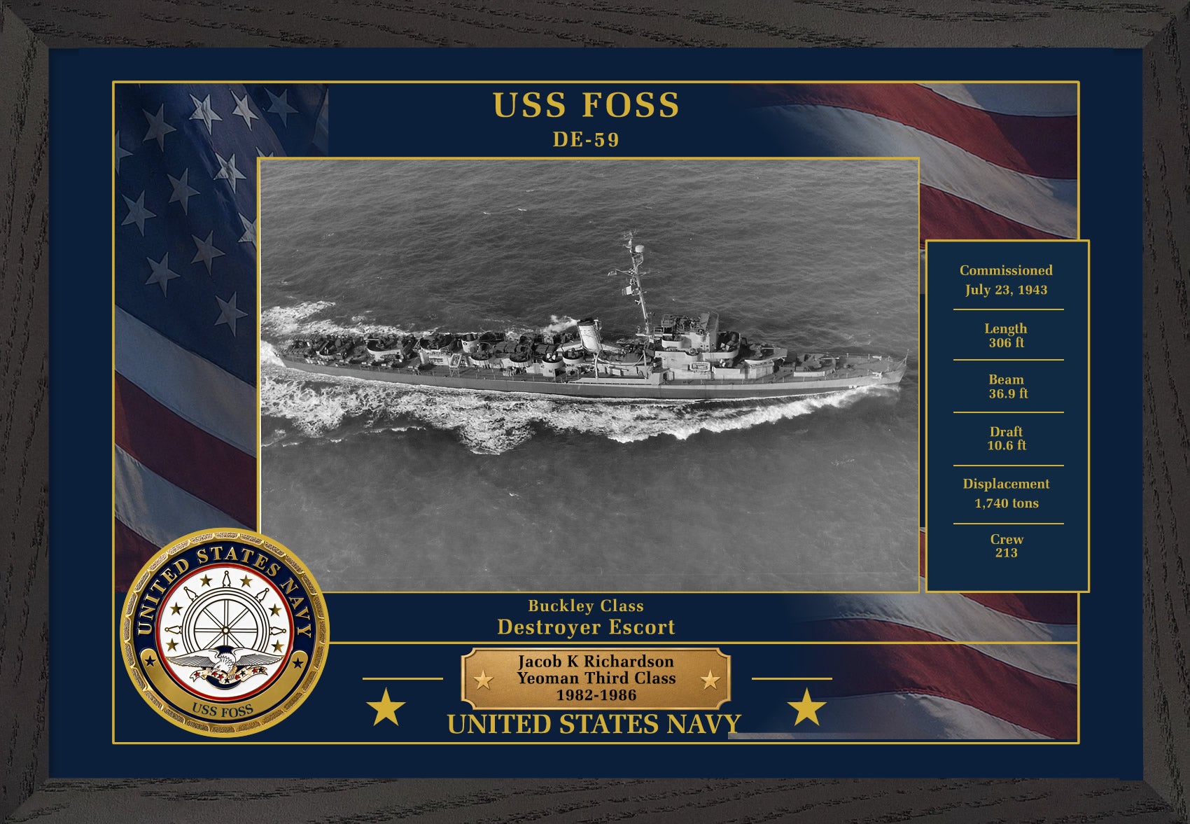USS Foss DE-59 Framed Patriotic Photo