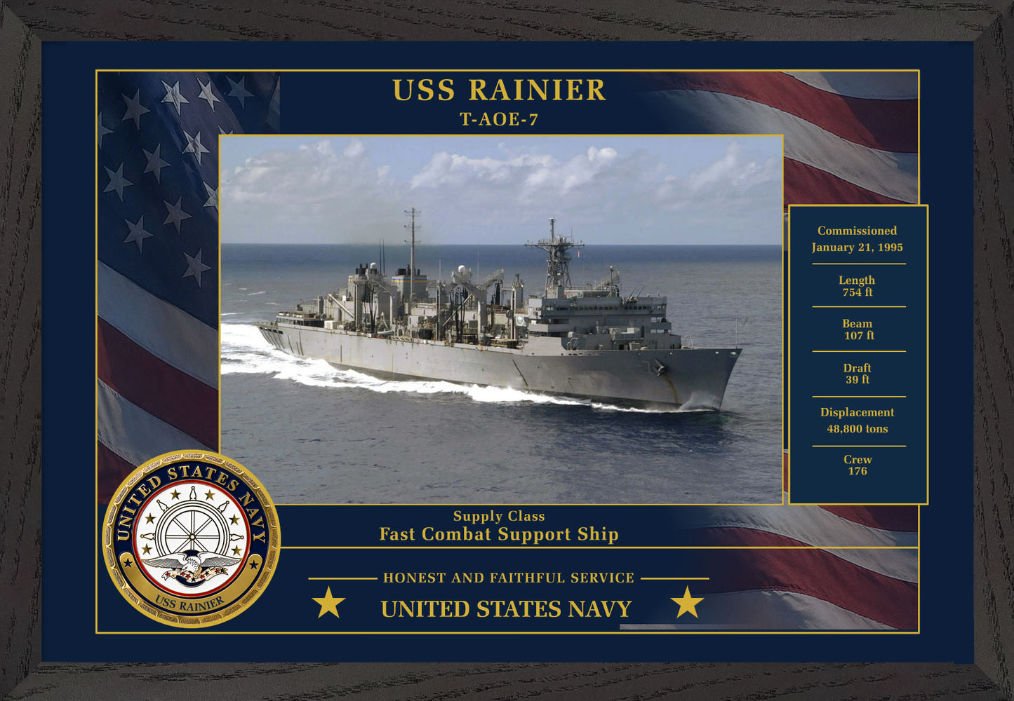 USS Rainier T AOE-7 Framed Patriotic Photo