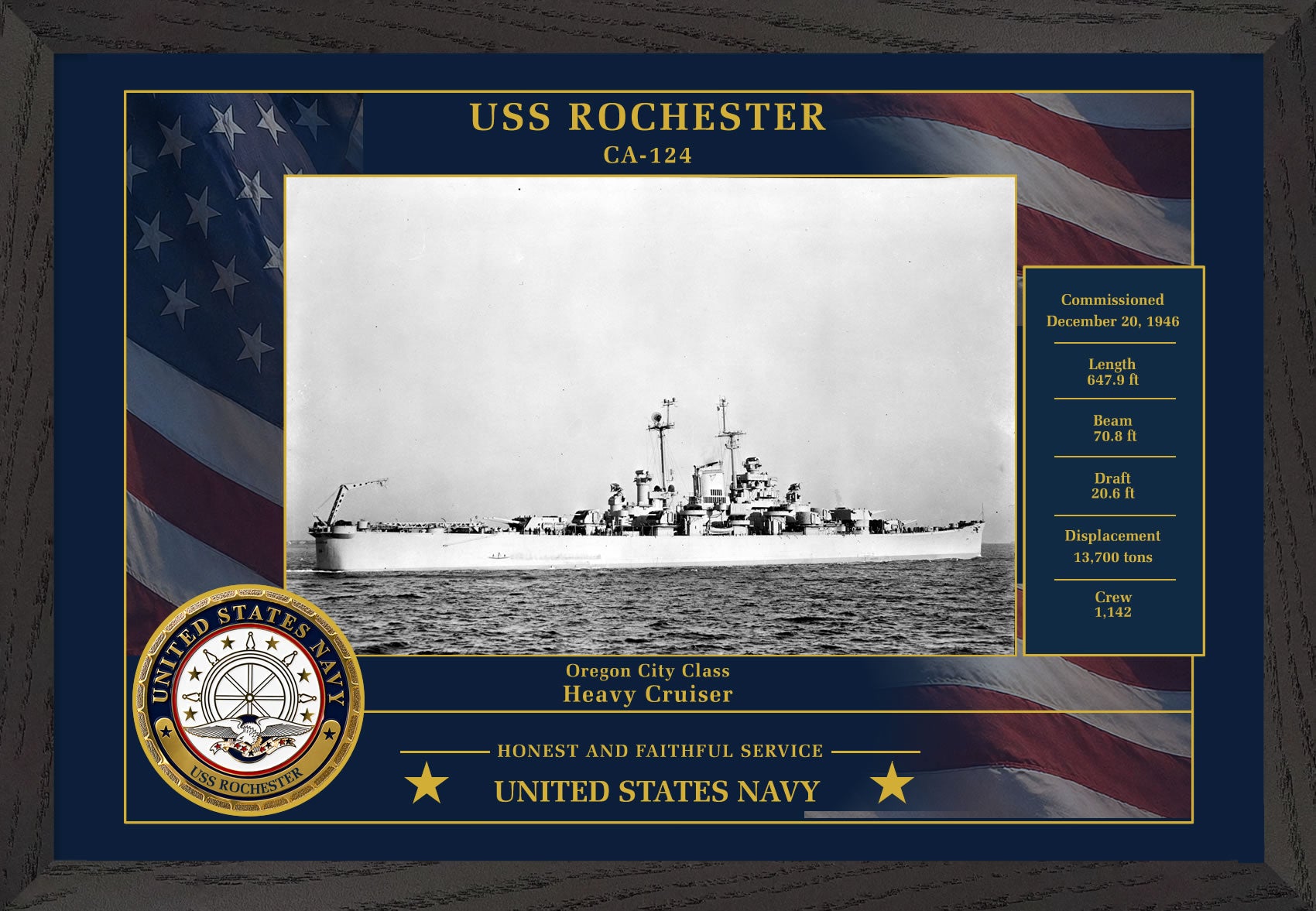 USS Rochester CA-124 Framed Patriotic Photo
