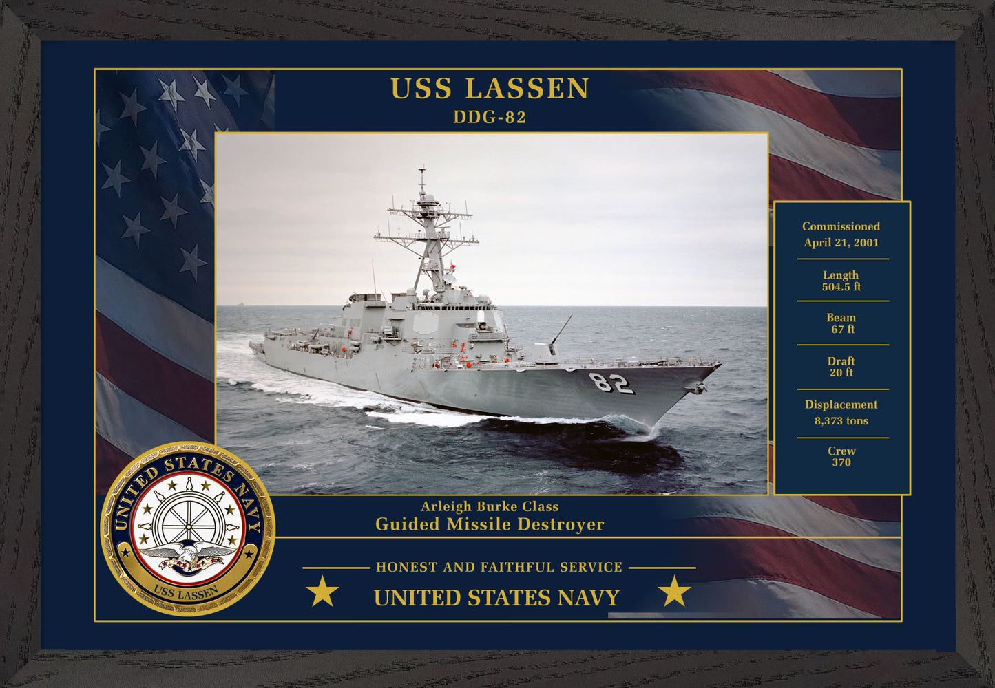 USS Lassen DDG-82 Framed Patriotic Photo