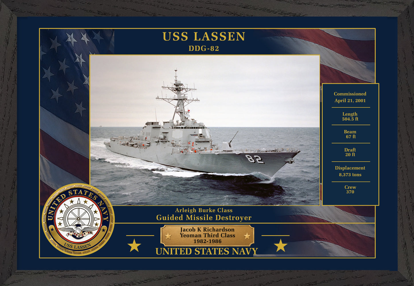 USS Lassen DDG-82 Framed Patriotic Photo