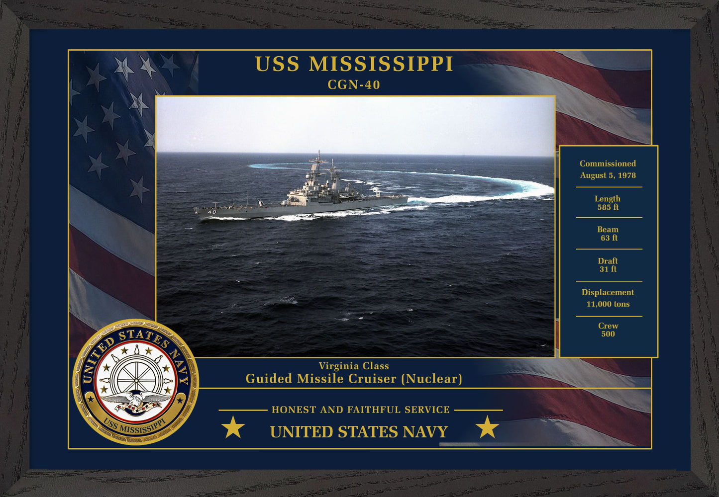 USS Mississippi CGN-40 Framed Patriotic Photo