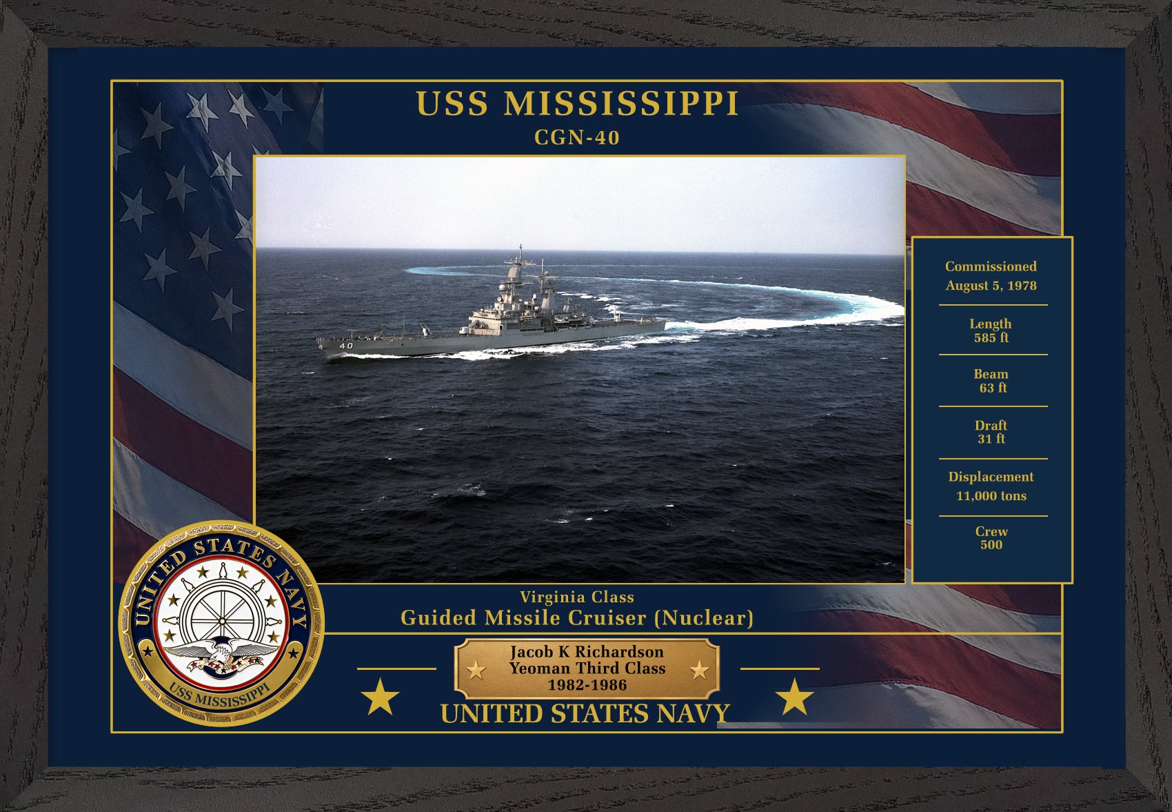 USS Mississippi CGN-40 Framed Patriotic Photo