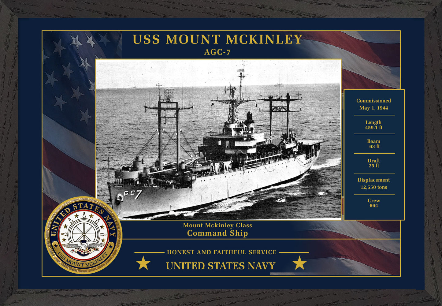 USS Mount Mckinley AGC-7 Framed Patriotic Photo