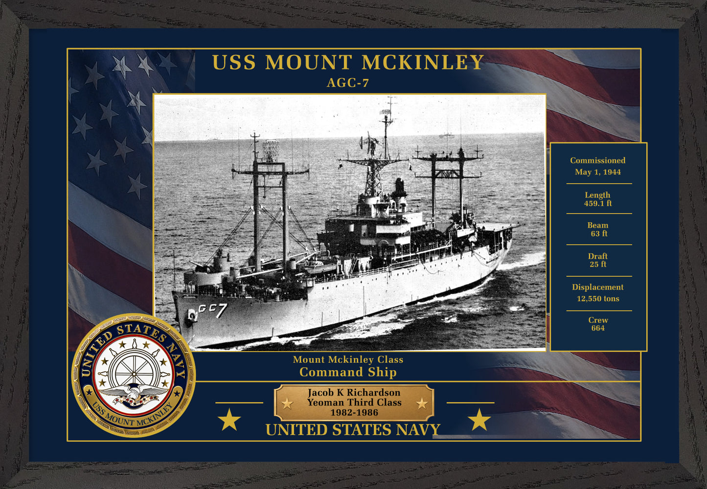 USS Mount Mckinley AGC-7 Framed Patriotic Photo