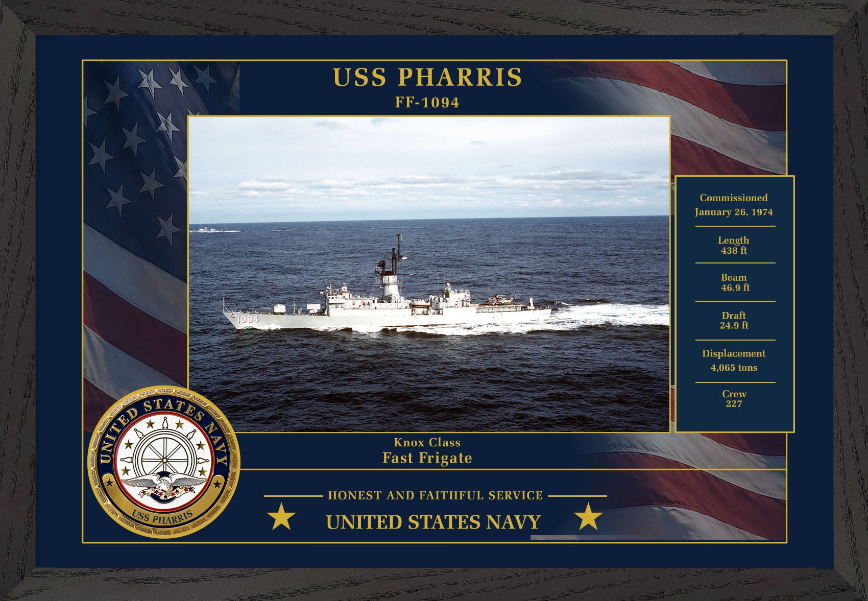 USS Pharris FF-1094 Framed Patriotic Photo