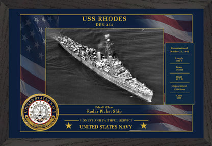 USS Rhodes DER-384 Framed Patriotic Photo