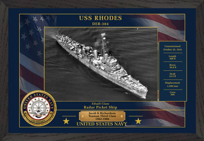 USS Rhodes DER-384 Framed Patriotic Photo