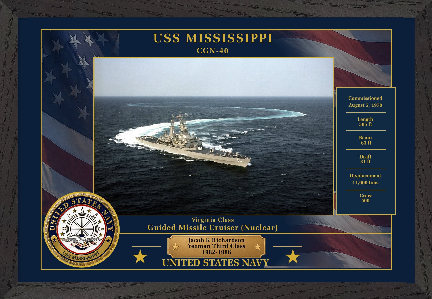 USS Mississippi CGN-40 Framed Patriotic Photo