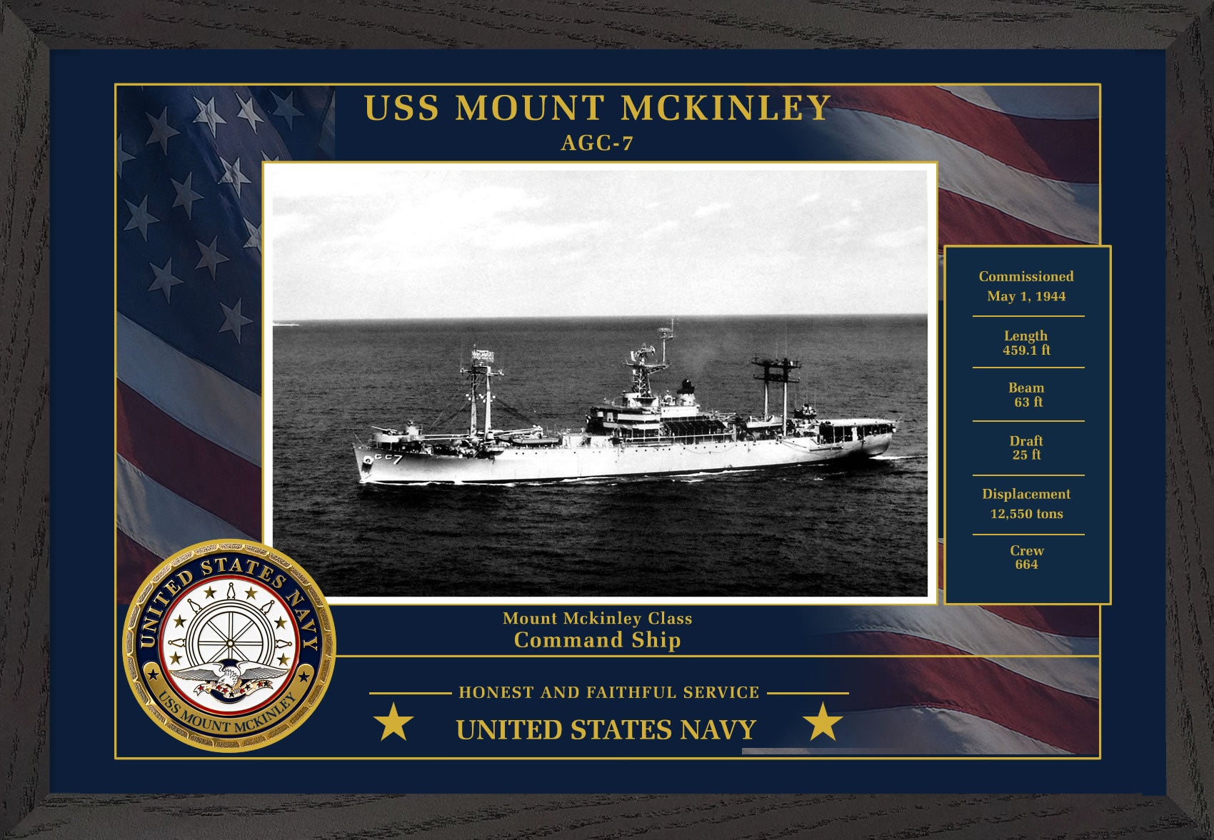 USS Mount Mckinley AGC-7 Framed Patriotic Photo
