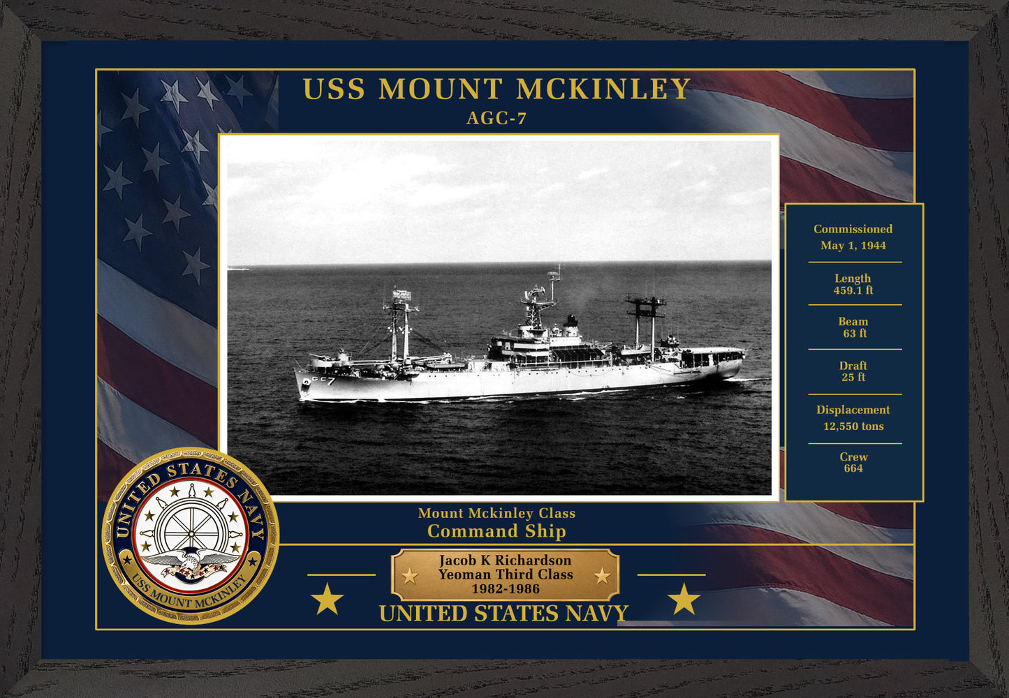USS Mount Mckinley AGC-7 Framed Patriotic Photo