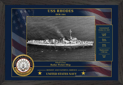 USS Rhodes DER-384 Framed Patriotic Photo