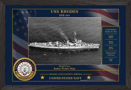 USS Rhodes DER-384 Framed Patriotic Photo