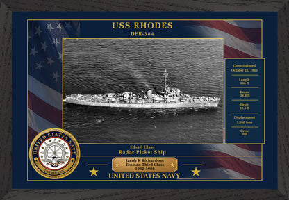 USS Rhodes DER-384 Framed Patriotic Photo