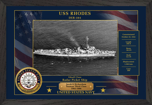 USS Rhodes DER-384 Framed Patriotic Photo