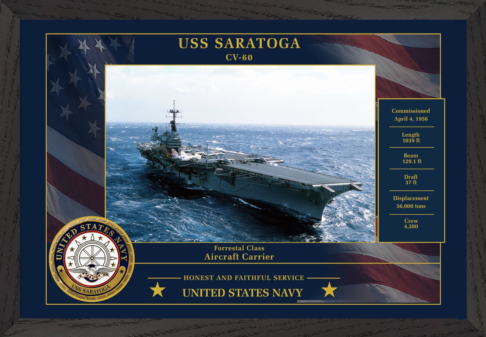 USS Saratoga CV-60 Framed Patriotic Photo