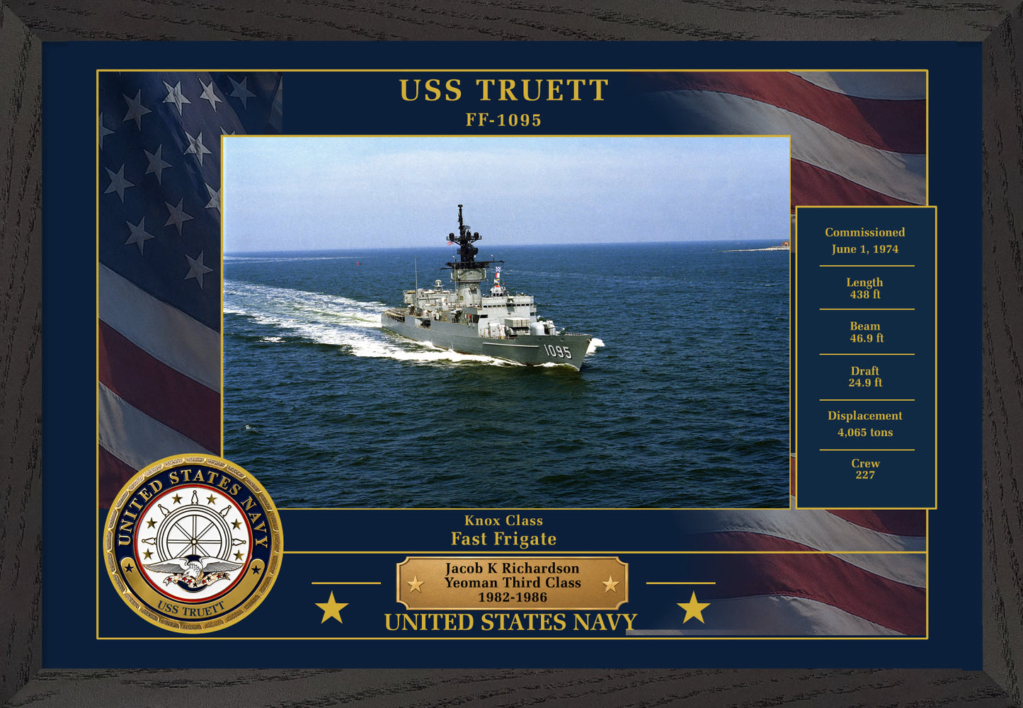 USS Truett FF-1095 Framed Patriotic Photo