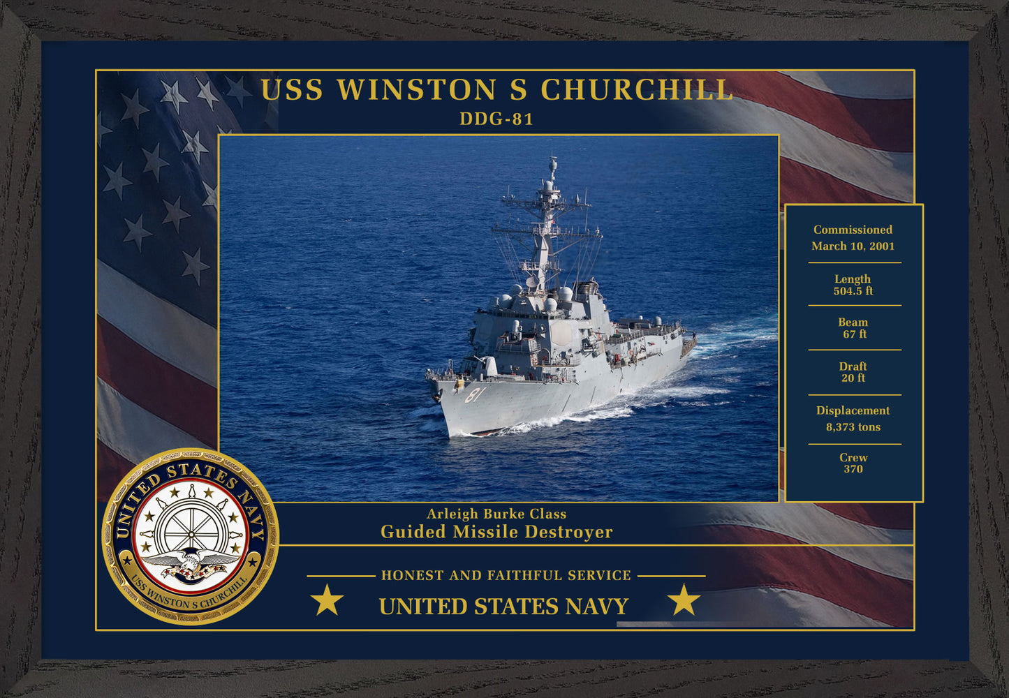 USS Winston S Churchill DDG-81 Framed Patriotic Photo