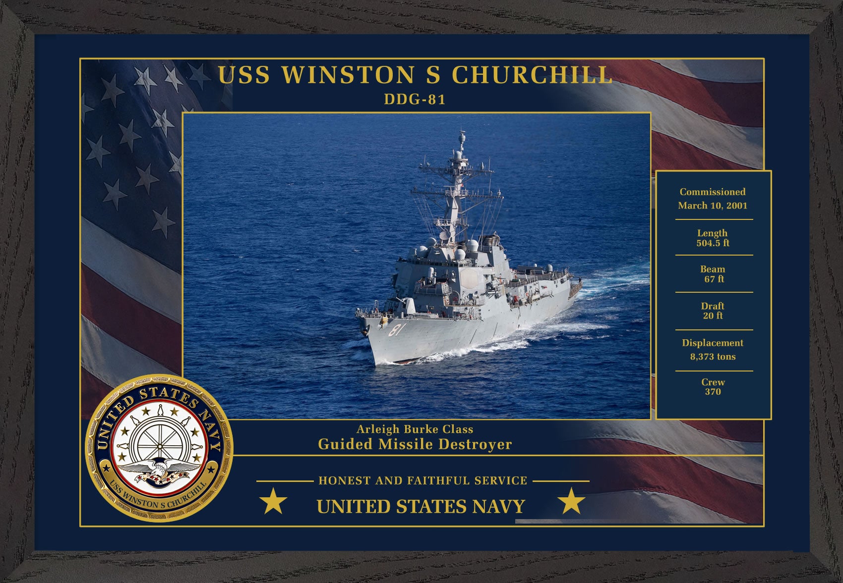 USS Winston S Churchill DDG-81 Framed Patriotic Photo
