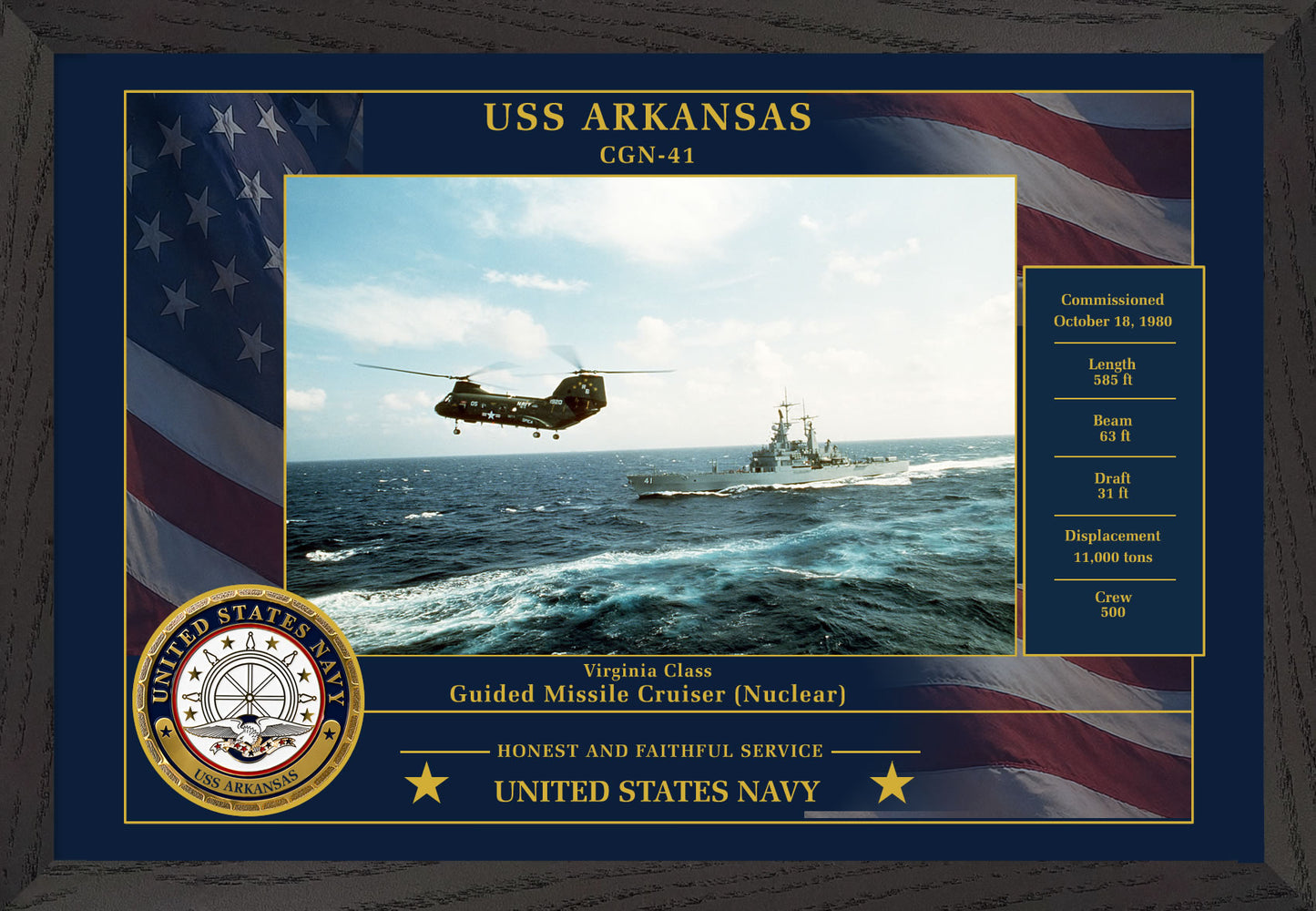 USS Arkansas CGN-41 Framed Patriotic Photo
