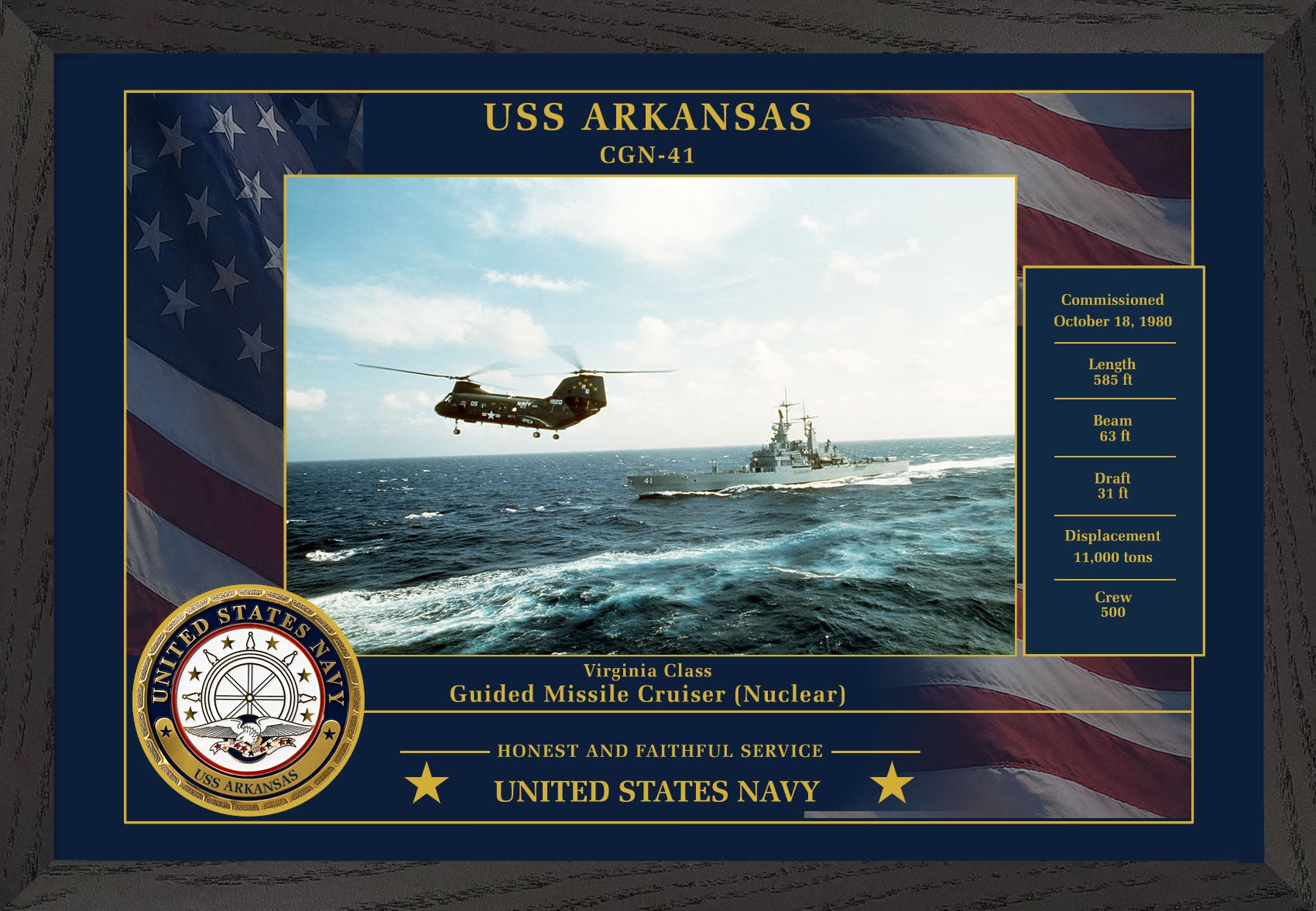 USS Arkansas CGN-41 Framed Patriotic Photo