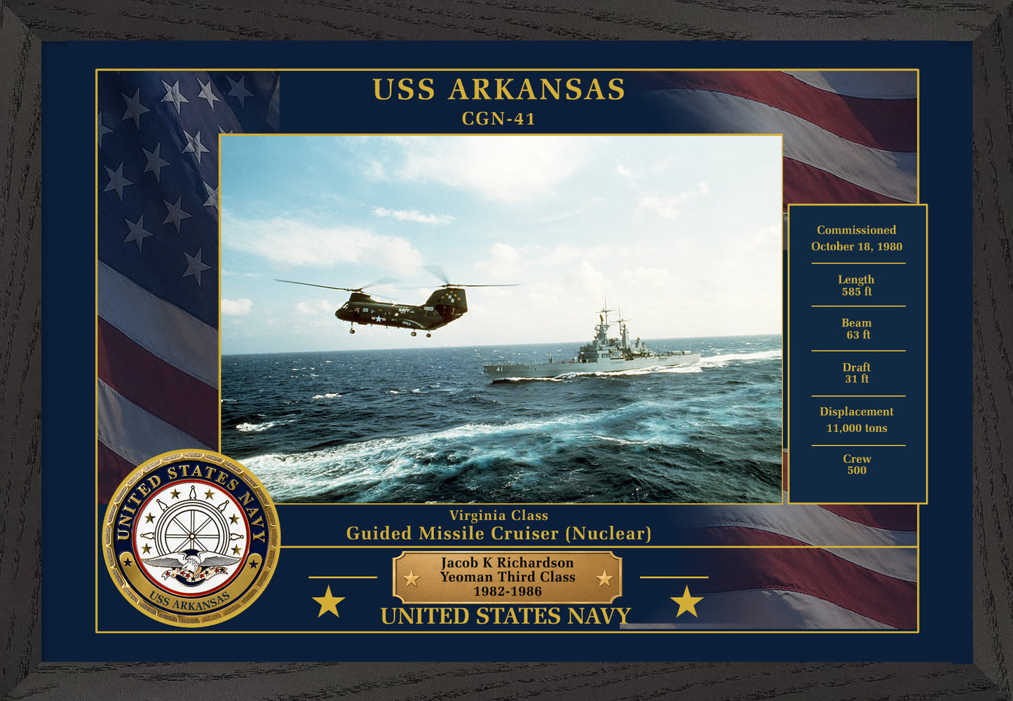 USS Arkansas CGN-41 Framed Patriotic Photo