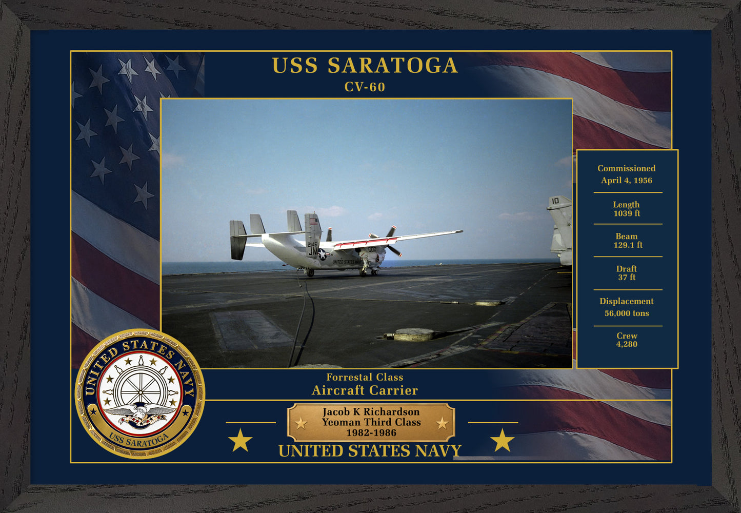 USS Saratoga CV-60 Framed Patriotic Photo